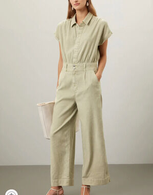 Joe's Jeans Beige Short Sleeve Boilersuit SMALL Linen Jumpsuit Relaxed $300